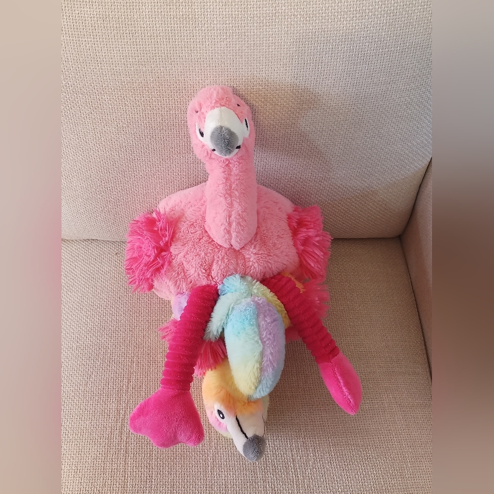 Hugme Reversible Flora Flamingo Plush 17" Bright Pink & Rainbow Stuffed Animal